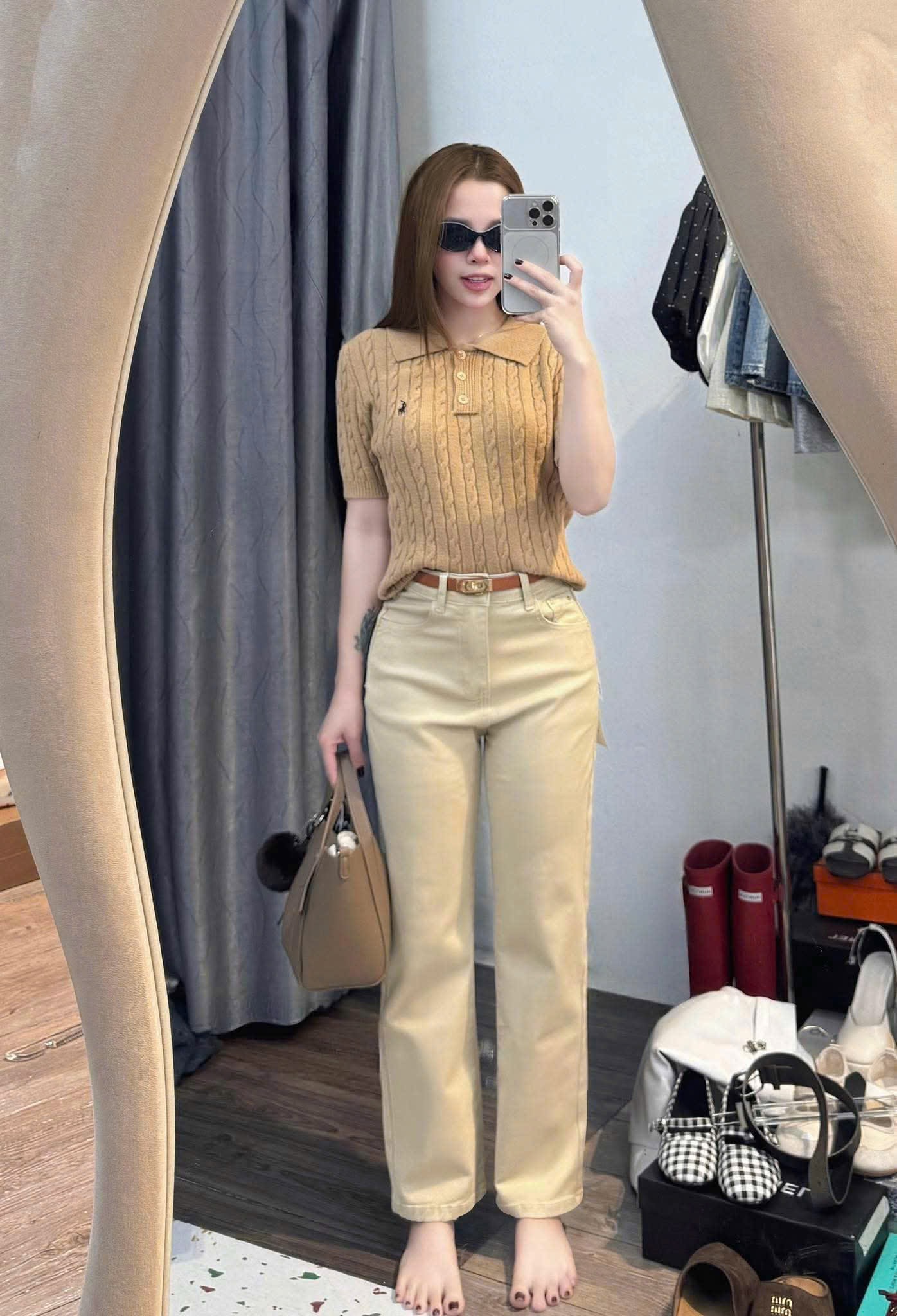 ÁO LEN THỪNG POLO THÊU NGỰA MÀU BE
