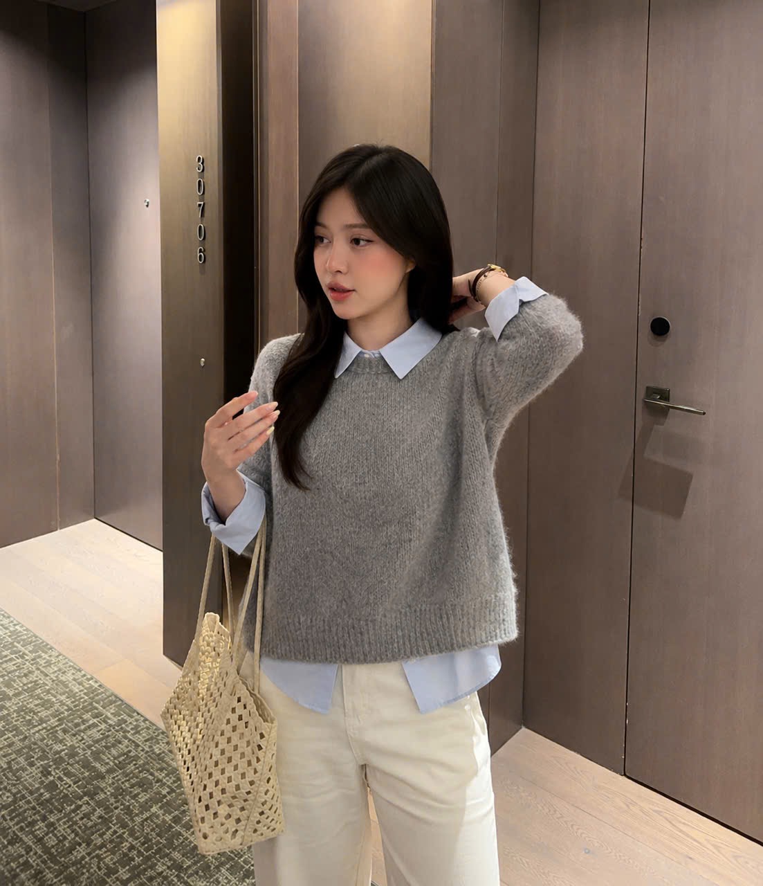 ÁO LEN XÁM CỔ SƠ MI XANH