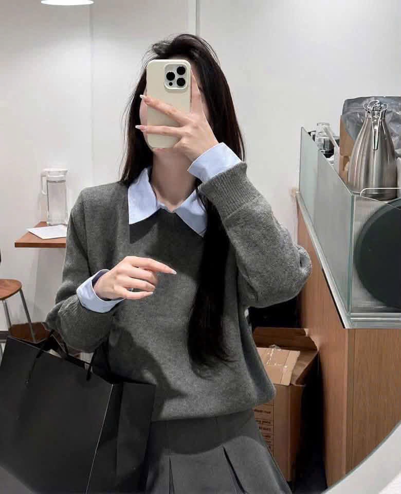 ÁO LEN XÁM CỔ SƠ MI XANH
