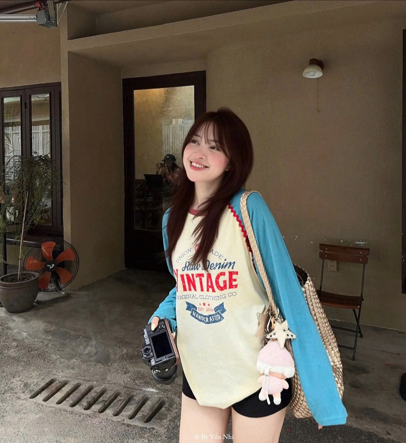ÁO PHÔNG GIẤY TAY XANH VINTAGE