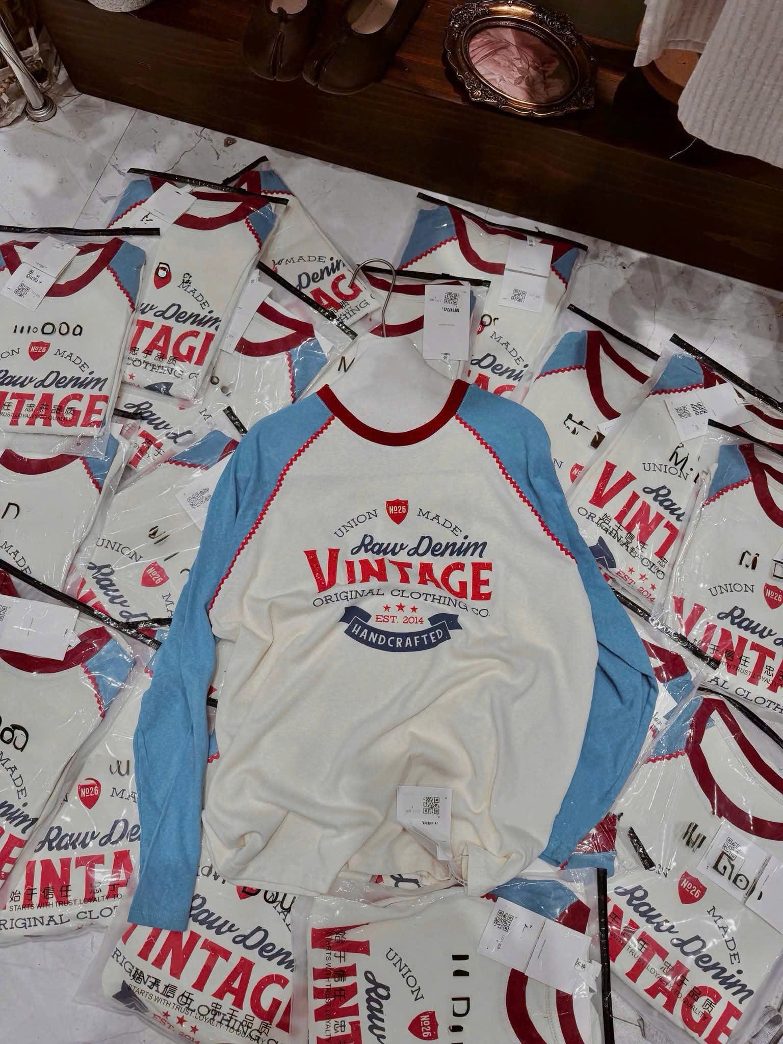 ÁO PHÔNG GIẤY TAY XANH VINTAGE