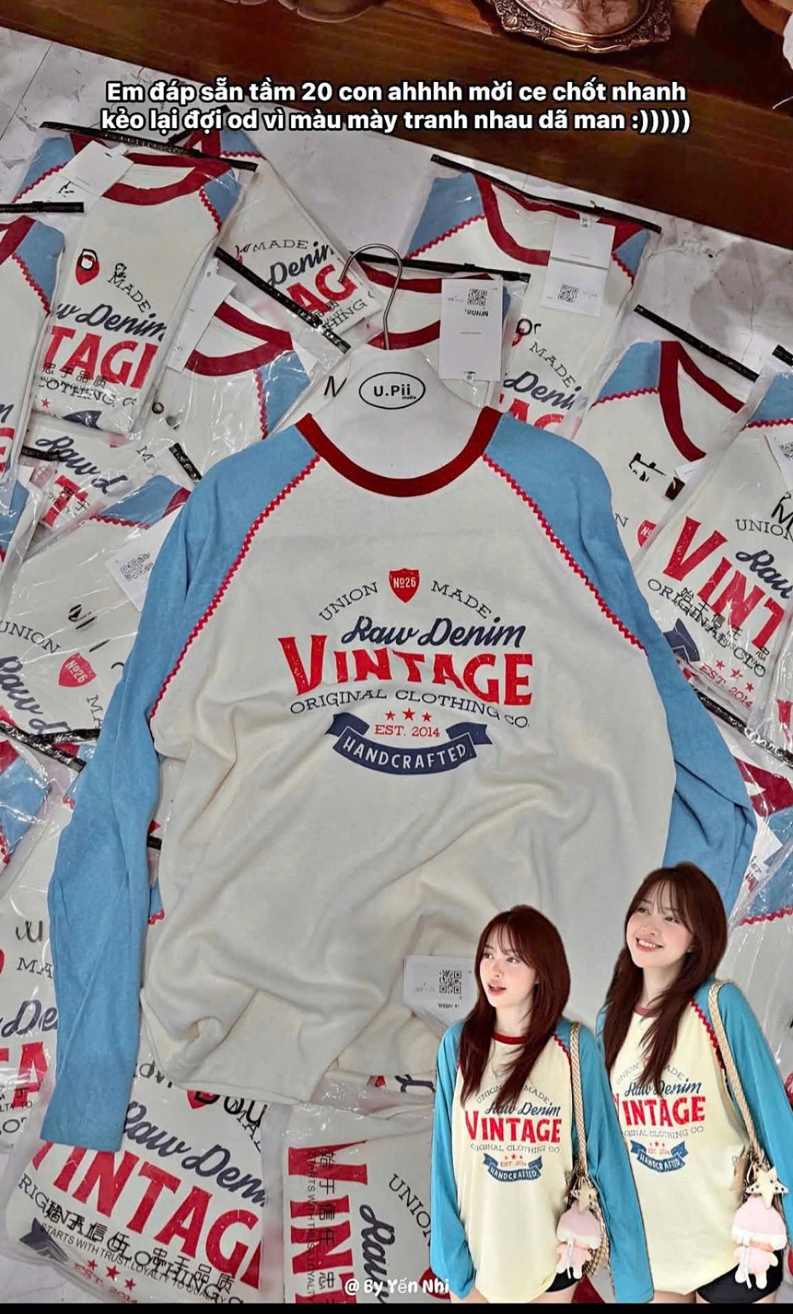 ÁO PHÔNG GIẤY TAY XANH VINTAGE