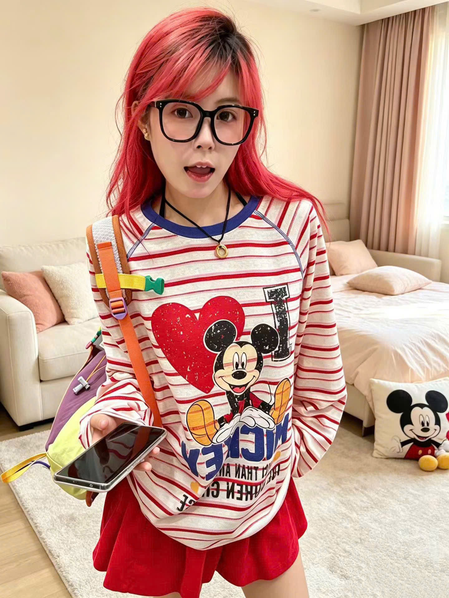 ÁO PHÔNG KẺ NGANG MICKEY CHO NỮ M1257