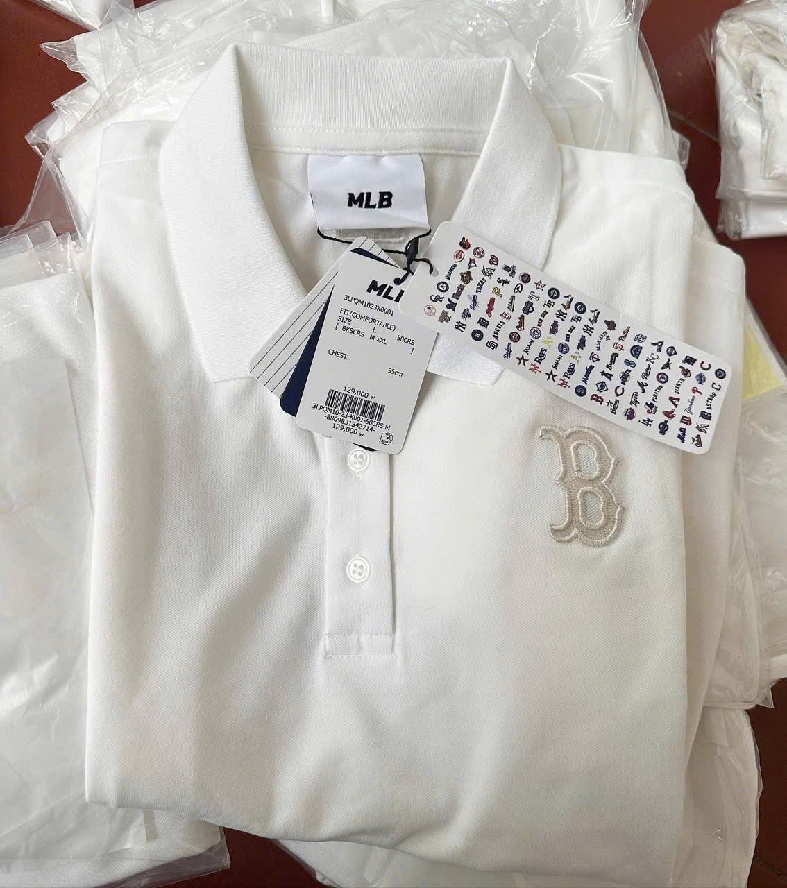 ÁO POLO TRẮNG MLB THÊU CHỮ B CỘC TAY