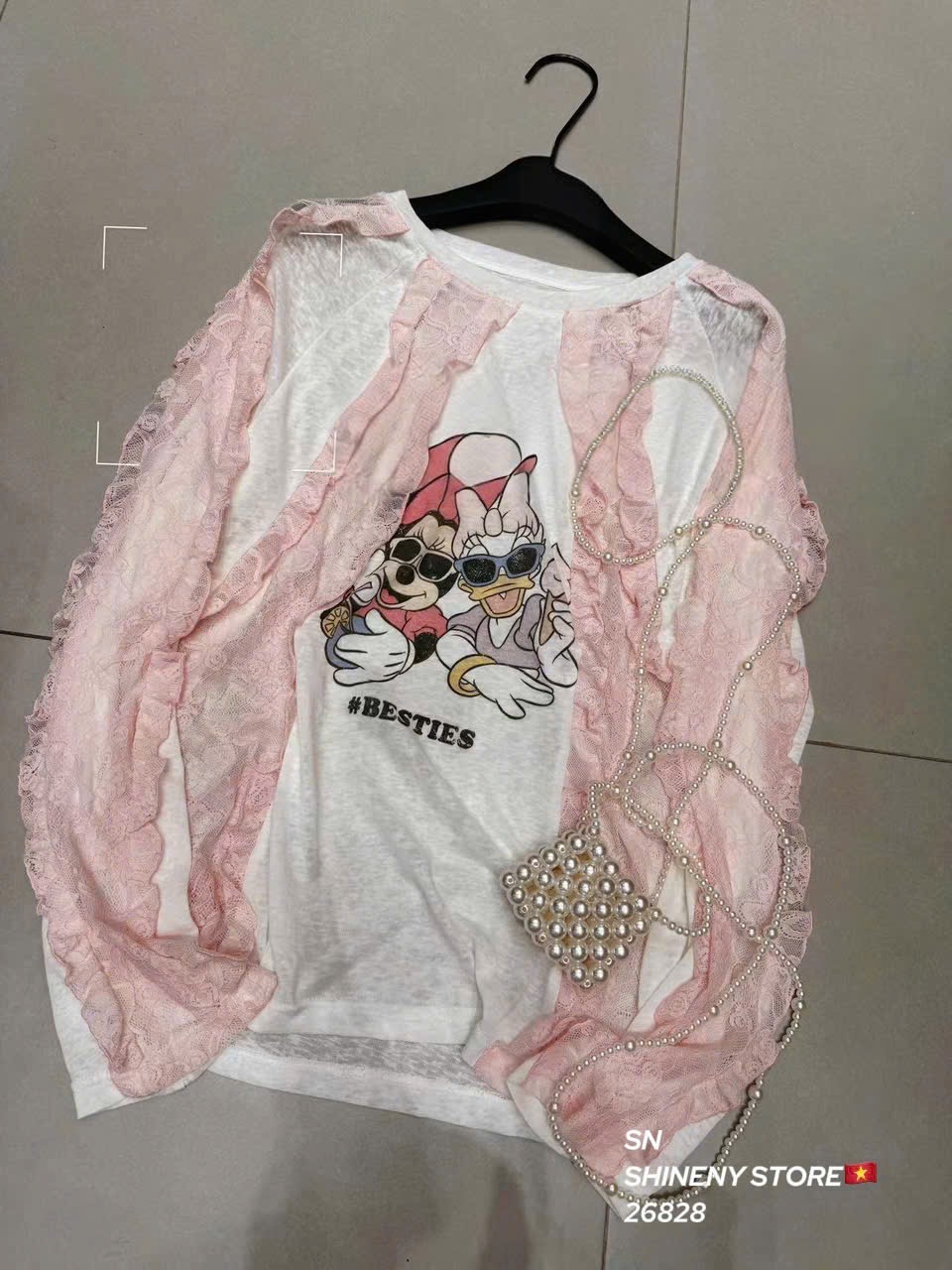 ÁO PULL GIẤY PHỐI REN MICKY QCCC