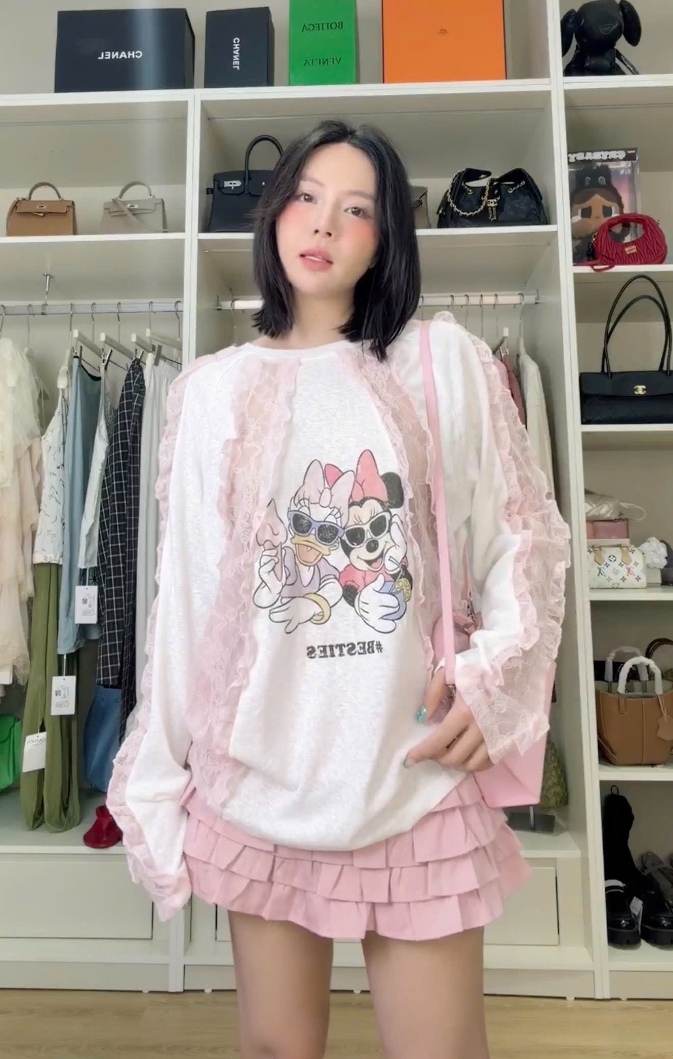 ÁO PULL GIẤY PHỐI REN MICKY QCCC