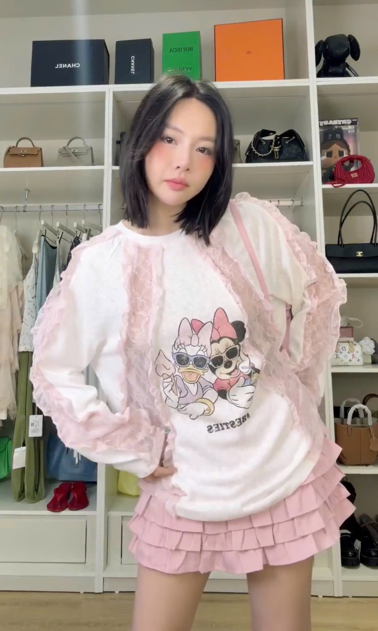 ÁO PULL GIẤY PHỐI REN MICKY QCCC