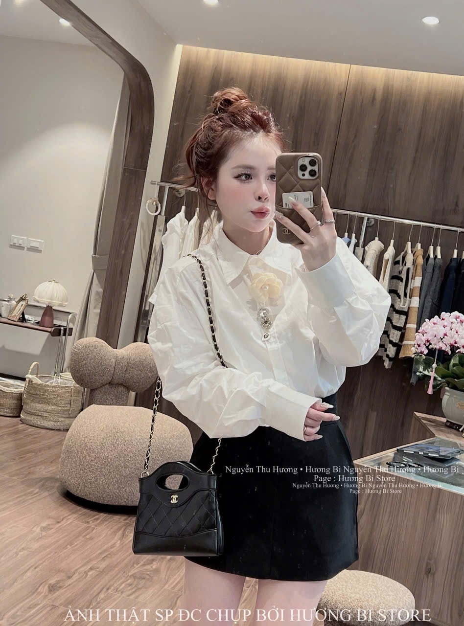 ÁO SƠ MI THÔ TRẮNG DT TAG HOA