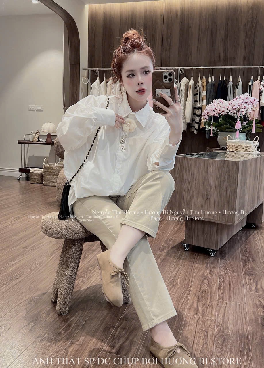 ÁO SƠ MI THÔ TRẮNG DT TAG HOA