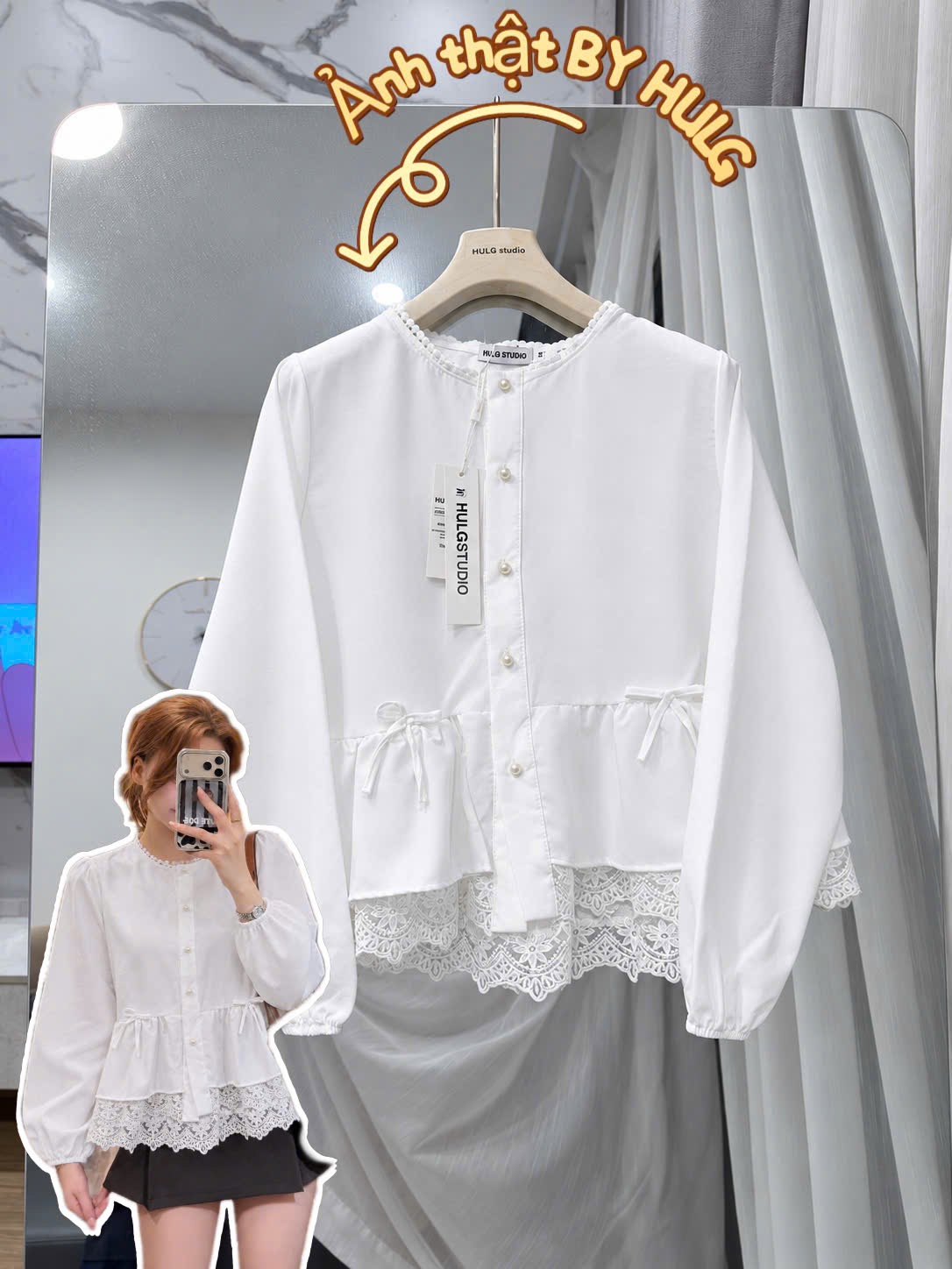 ÁO SƠ MI TRẮNG PHỐI REN DÁNG BBD