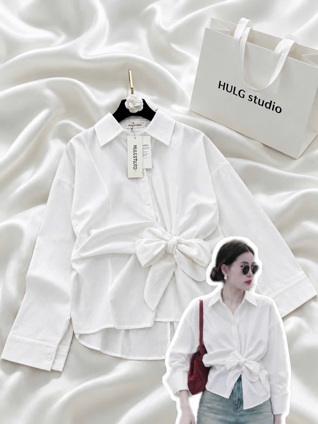 ÁO SƠ MI TRẮNG THẮT NƠ EO DT