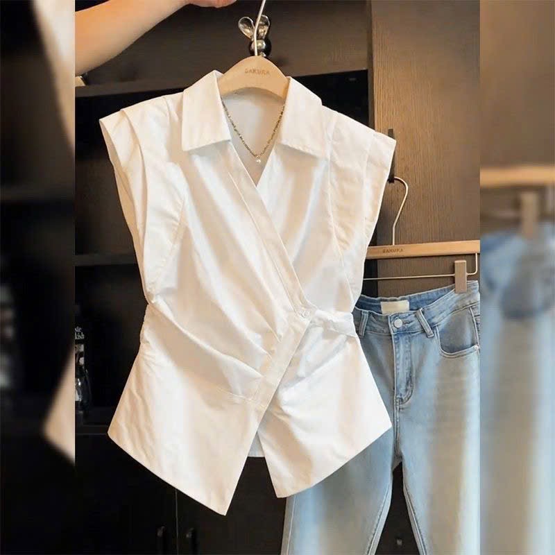 ÁO SƠ MI TRẮNG VẠT CHÉO QC CỘC TAY