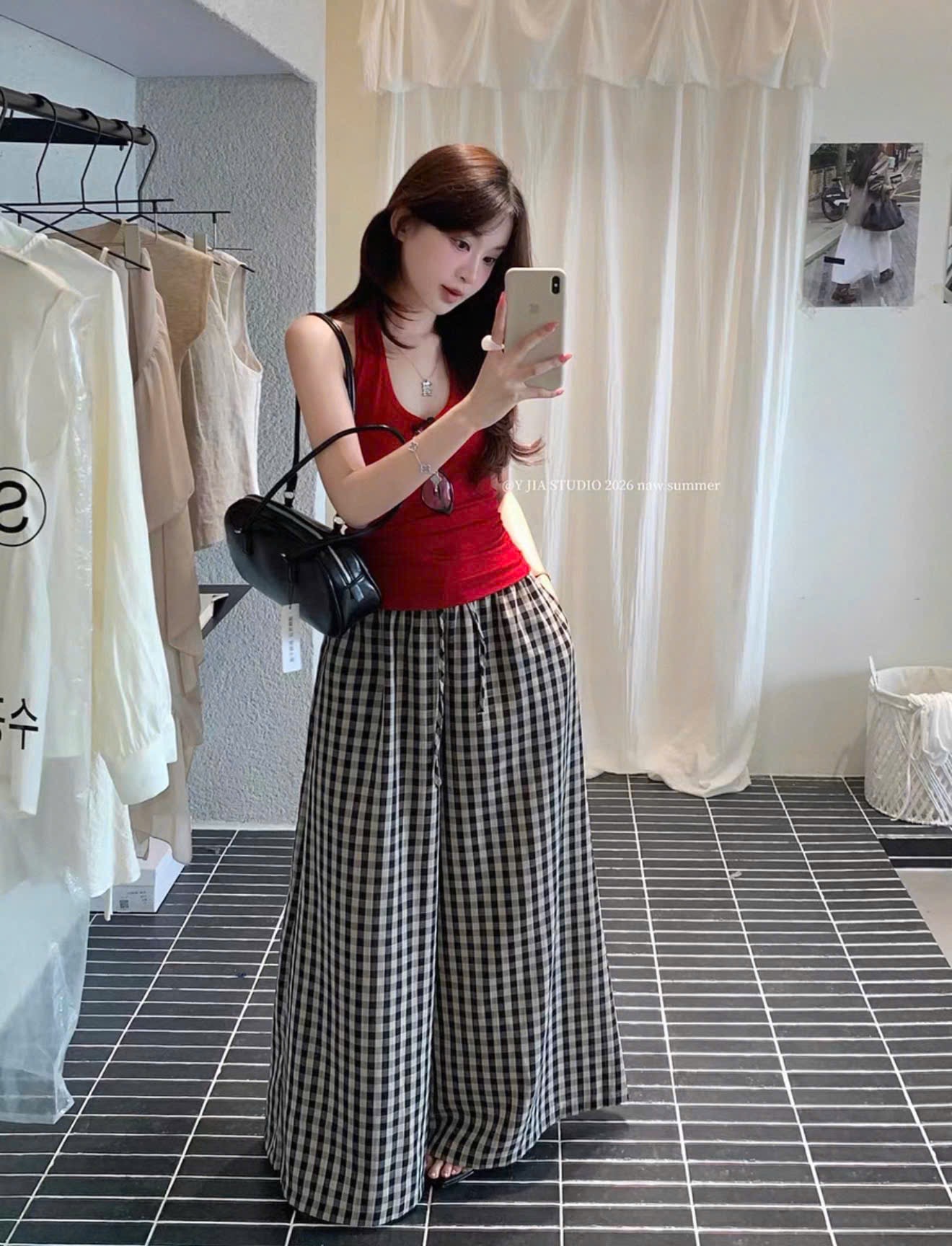 SÉT BỘ BA LỖ ĐỎ QUẦN KẺ SUÔNG