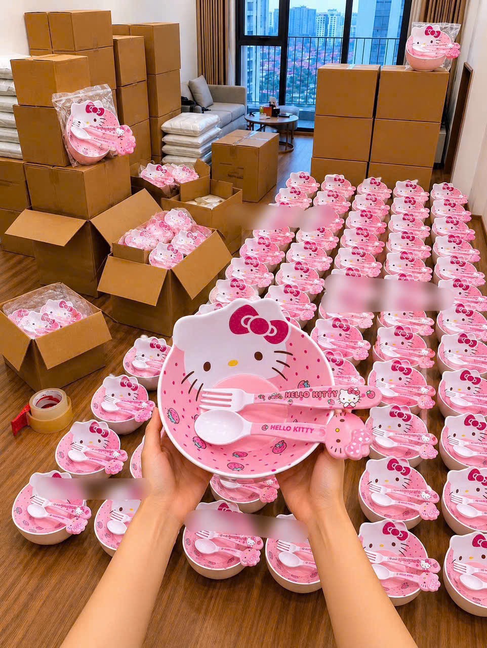 BỘ BÁT THÌA DĨA HELLO KITTY CH BE