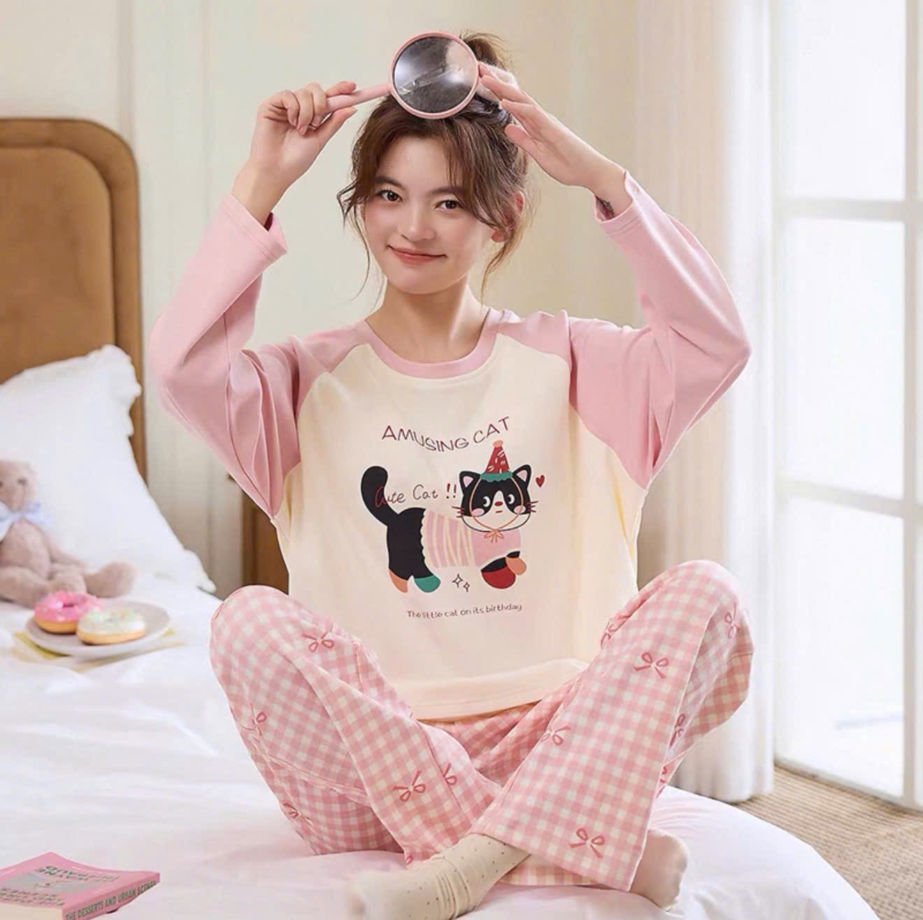 BỘ ĐÔI HỒNG QUẦN KẺ AMUSING CAT MẸ BE