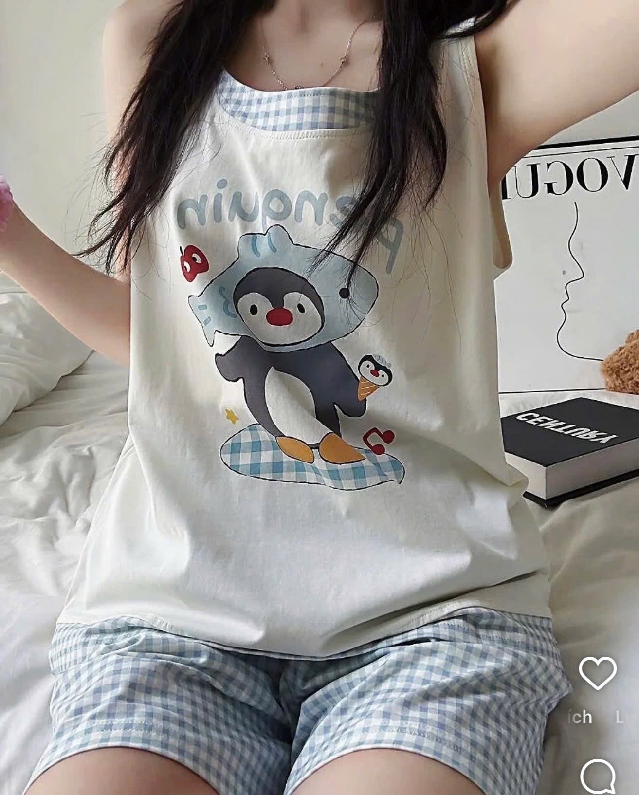 BỘ ĐÙI HÌNH CHIM CÁNH CỤT PENGUIN QUẦN KẺ XANH