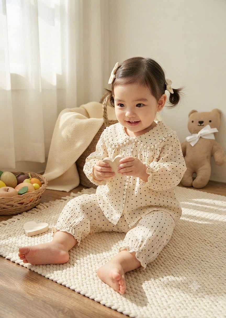 BỘ ĐŨI XÔ MUSLIN CHẤM BI VIỀN REN