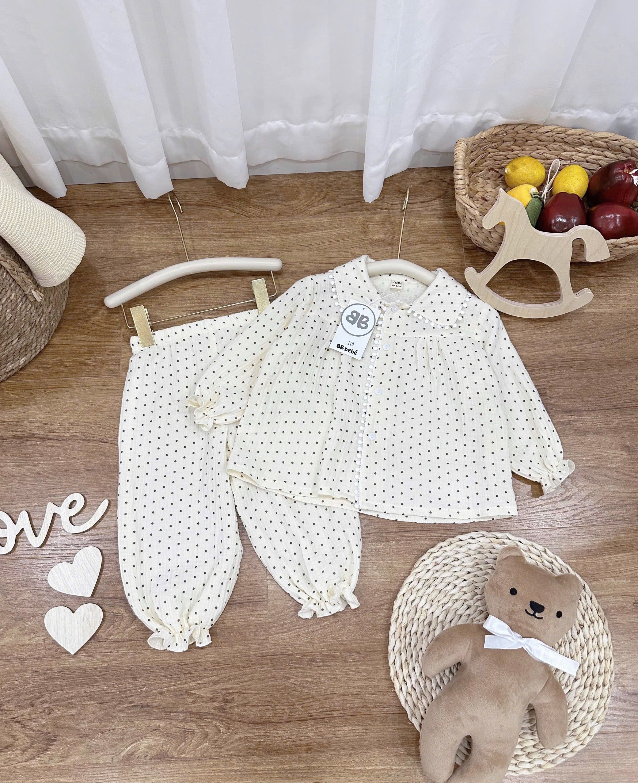 BỘ ĐŨI XÔ MUSLIN CHẤM BI VIỀN REN