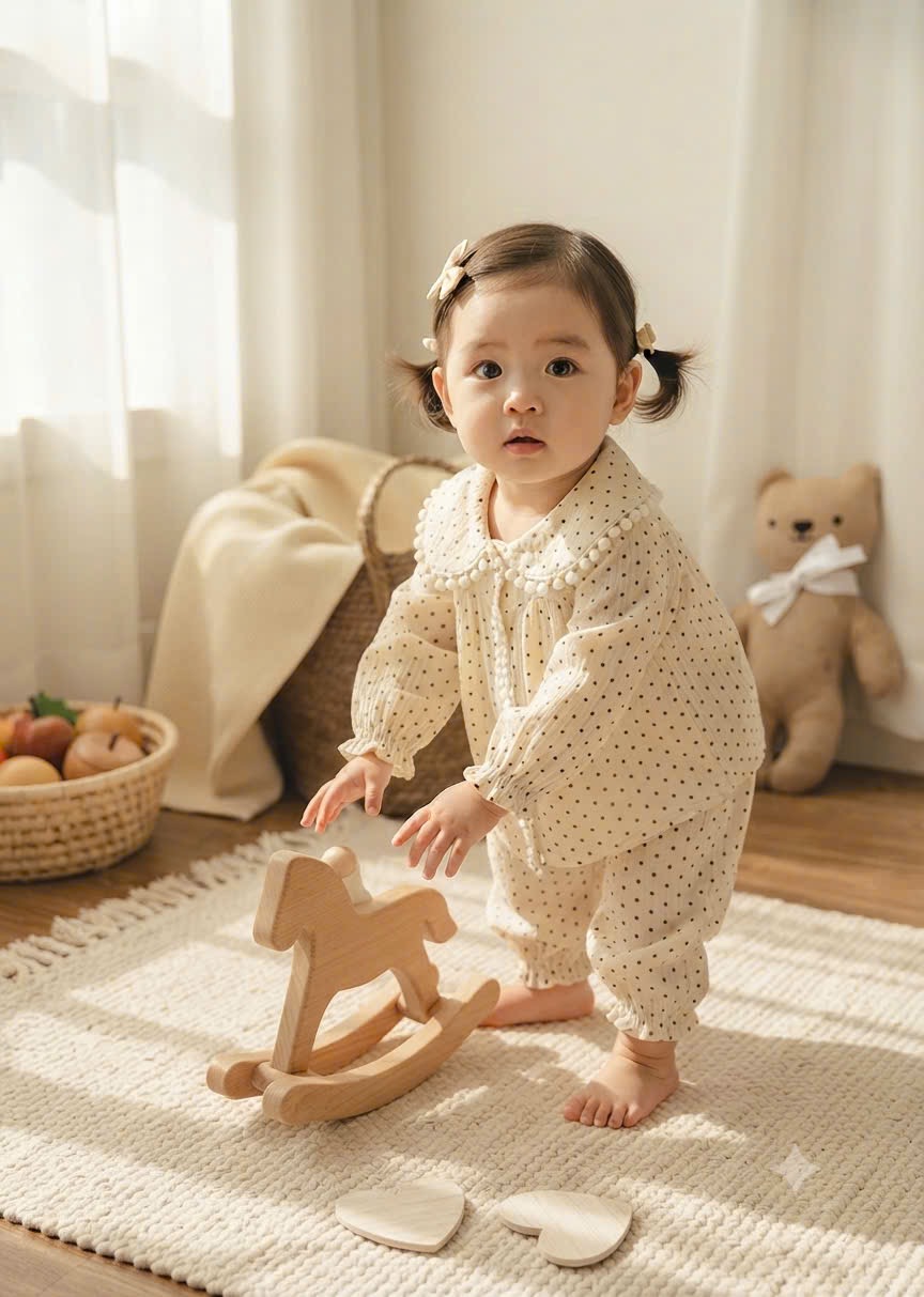 BỘ ĐŨI XÔ MUSLIN CHẤM BI VIỀN REN