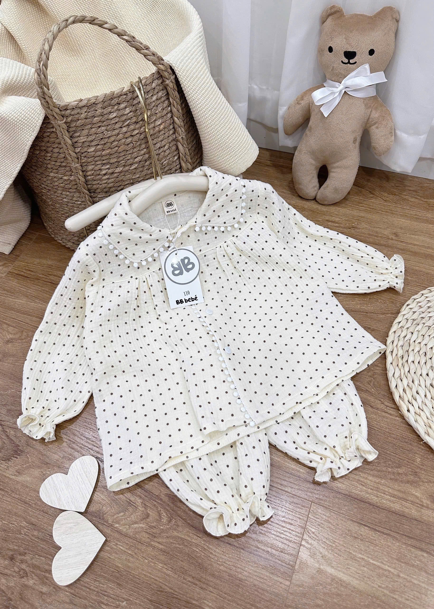 BỘ ĐŨI XÔ MUSLIN CHẤM BI VIỀN REN