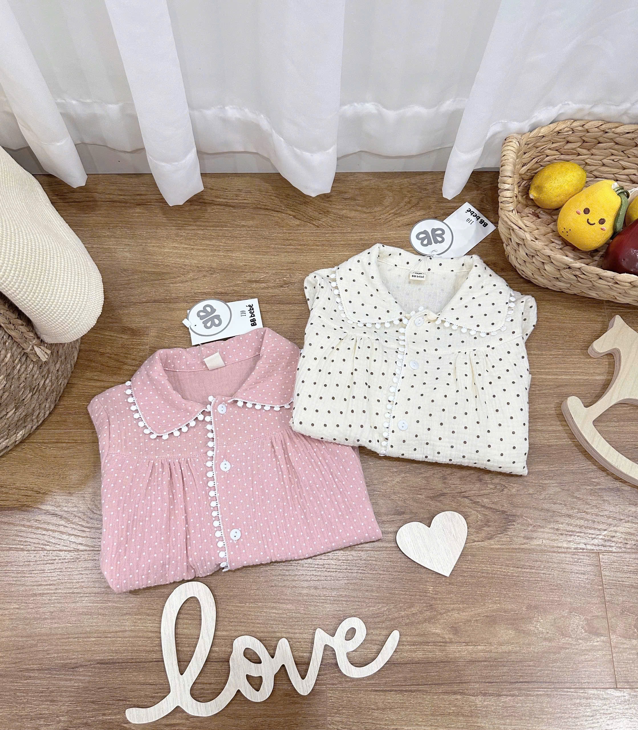 BỘ ĐŨI XÔ MUSLIN CHẤM BI VIỀN REN