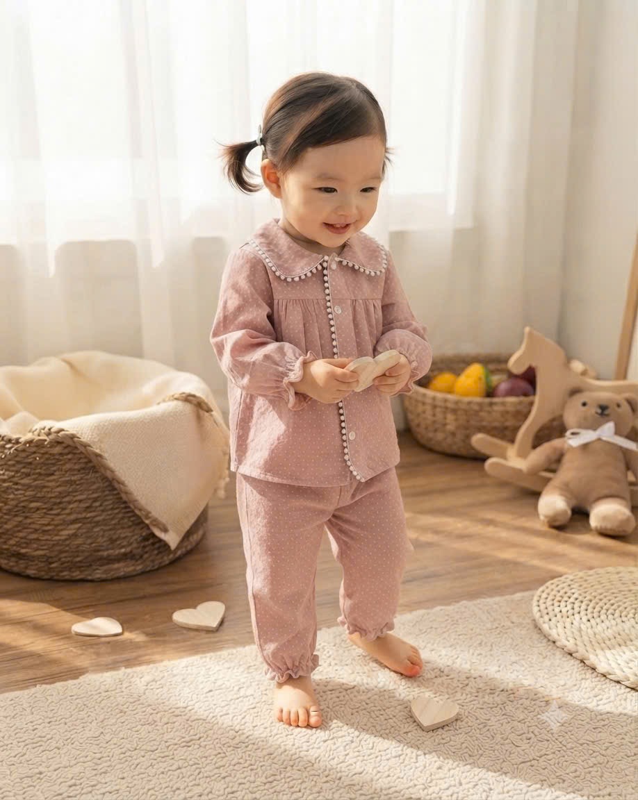 BỘ ĐŨI XÔ MUSLIN CHẤM BI VIỀN REN