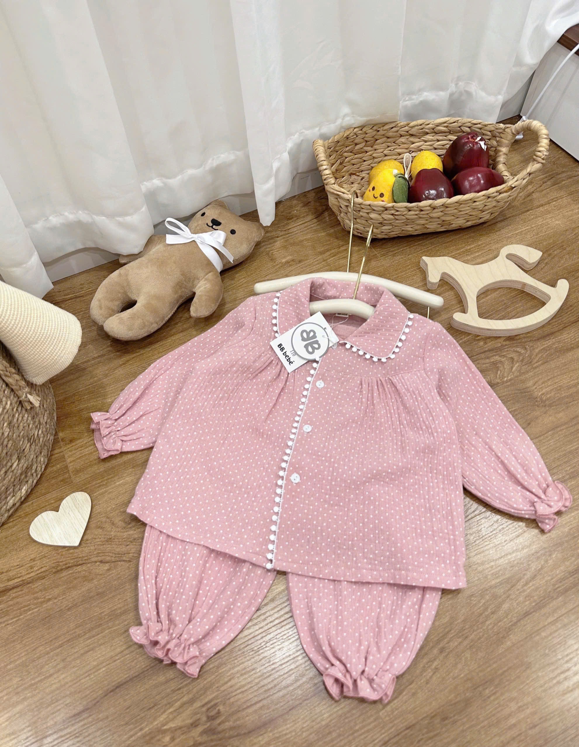 BỘ ĐŨI XÔ MUSLIN CHẤM BI VIỀN REN