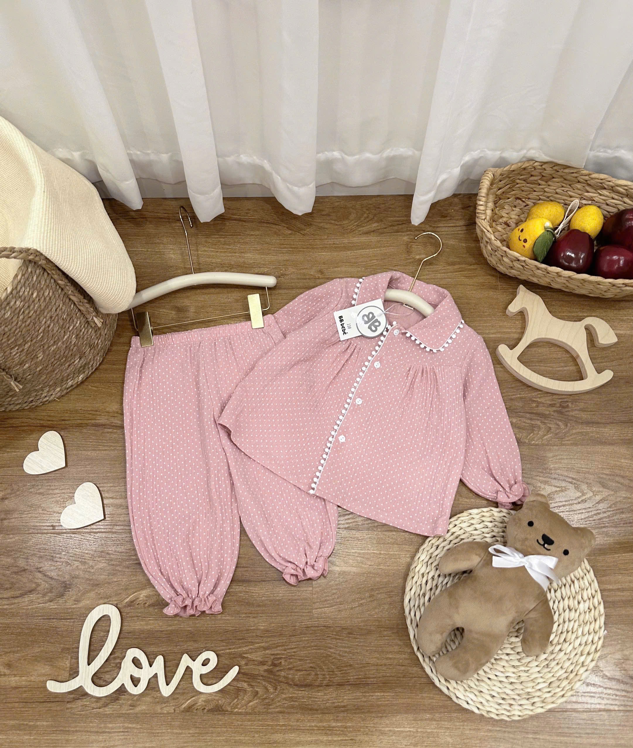 BỘ ĐŨI XÔ MUSLIN CHẤM BI VIỀN REN