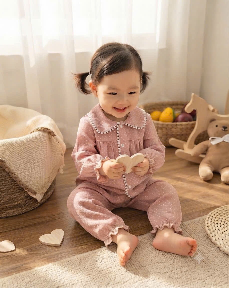 BỘ ĐŨI XÔ MUSLIN CHẤM BI VIỀN REN
