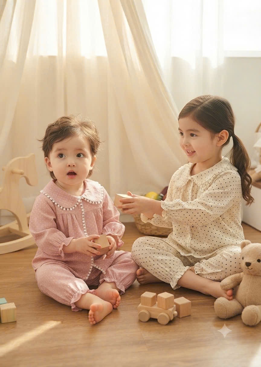 BỘ ĐŨI XÔ MUSLIN CHẤM BI VIỀN REN