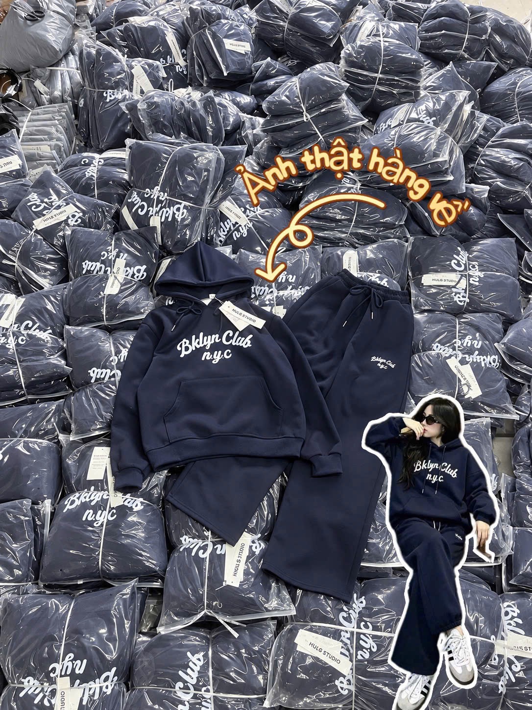 BỘ HODIE NỈ MŨ THAN CHỮ BKLYN TAG HULG