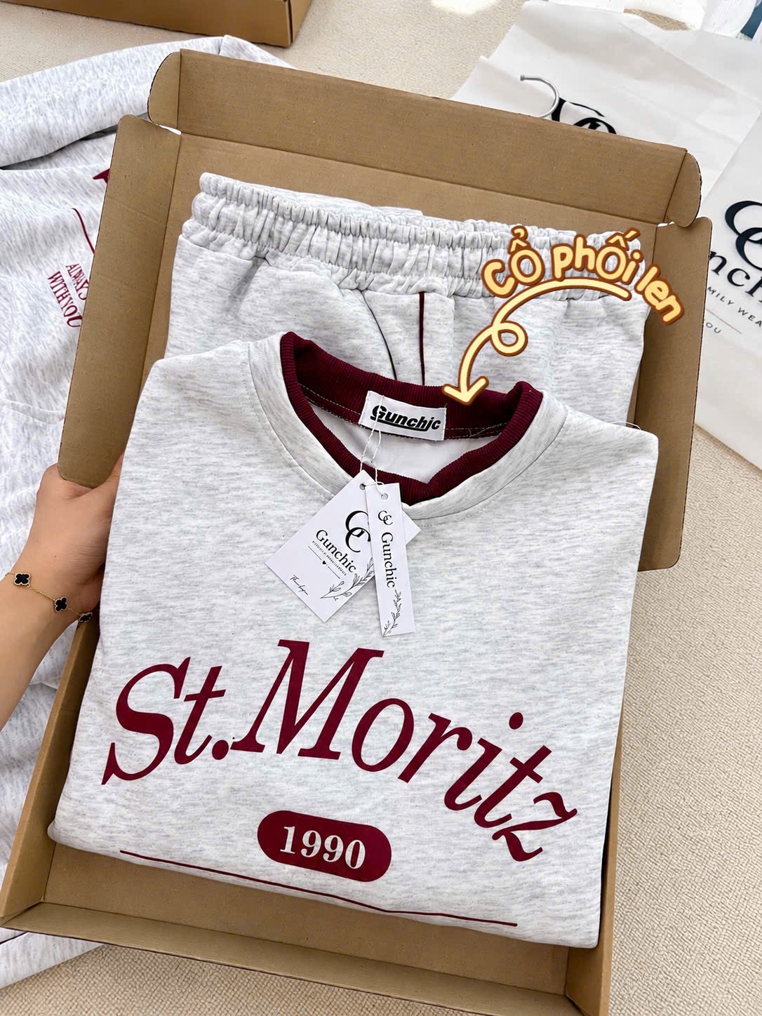 BỘ NỈ 2 DA MÀU XÁM CHỮ MORITZ
