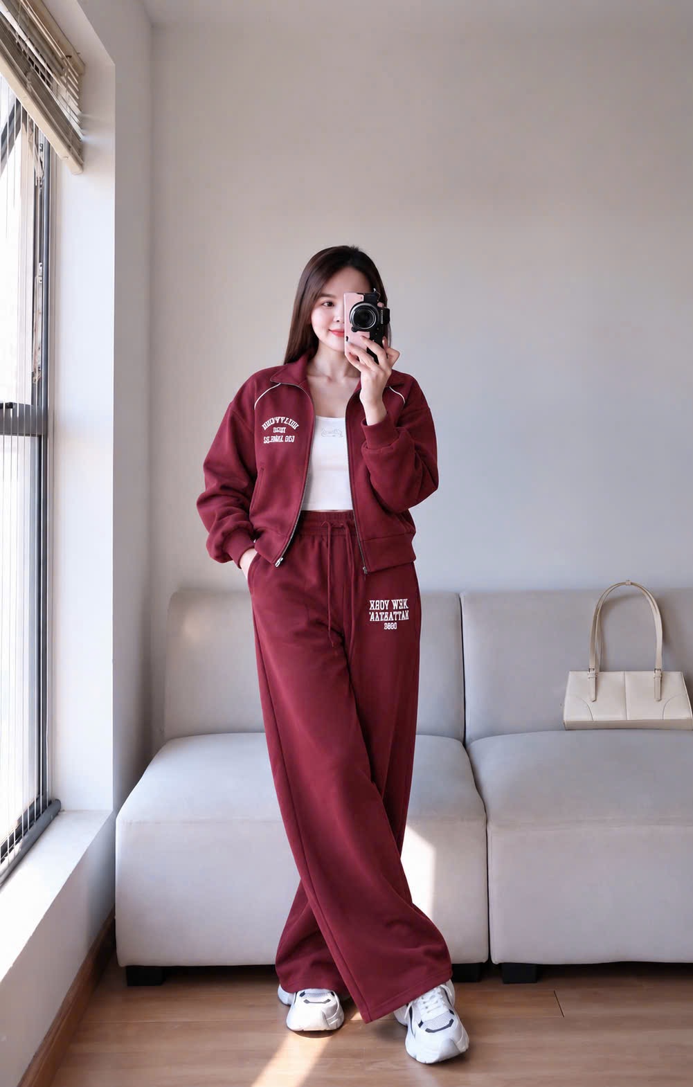 BỘ NỈ ĐỎ KÉO KHOÁ QUẦN SUÔNG
