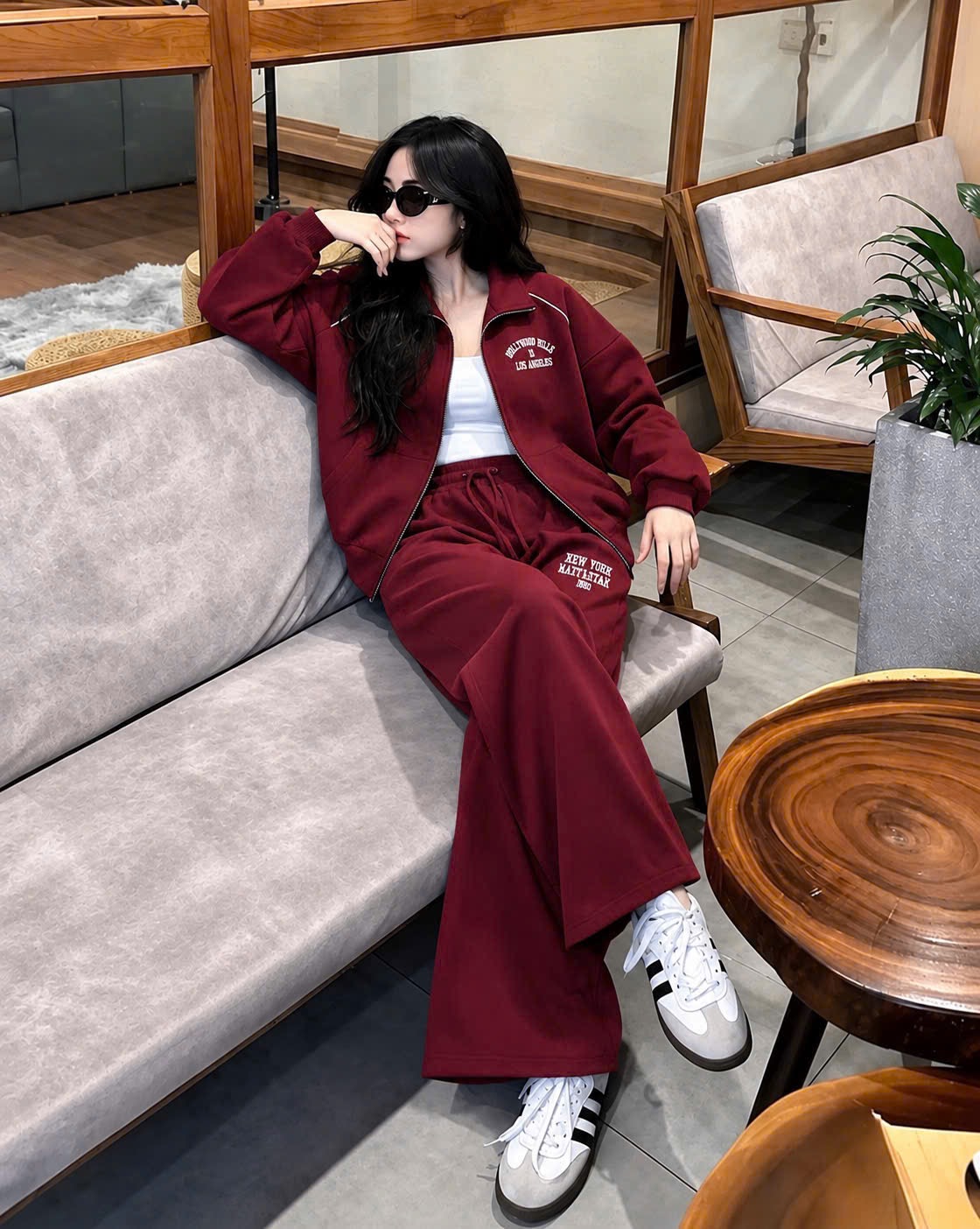 BỘ NỈ ĐỎ KÉO KHOÁ QUẦN SUÔNG