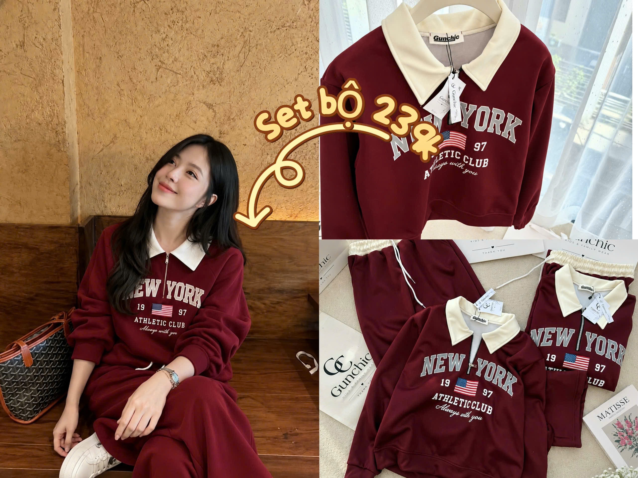 BỘ NỈ ĐỎ PHỐI CỔ KHOÁ NEWYORK 1997