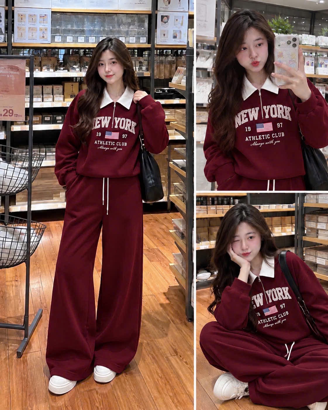 BỘ NỈ ĐỎ PHỐI CỔ KHOÁ NEWYORK 1997