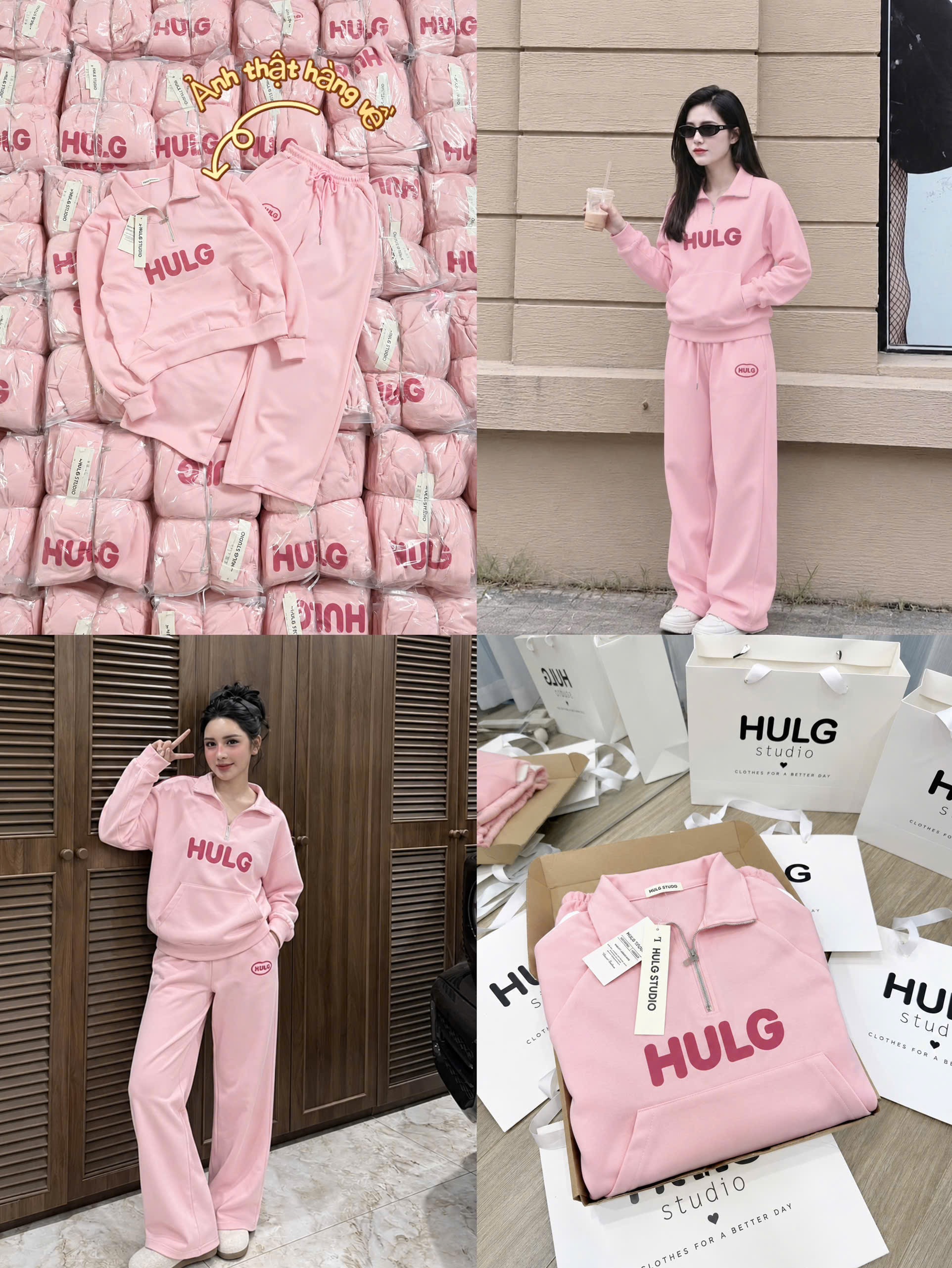 BỘ NỈ HỒNG CỔ KHOÁ CHỮ HULG