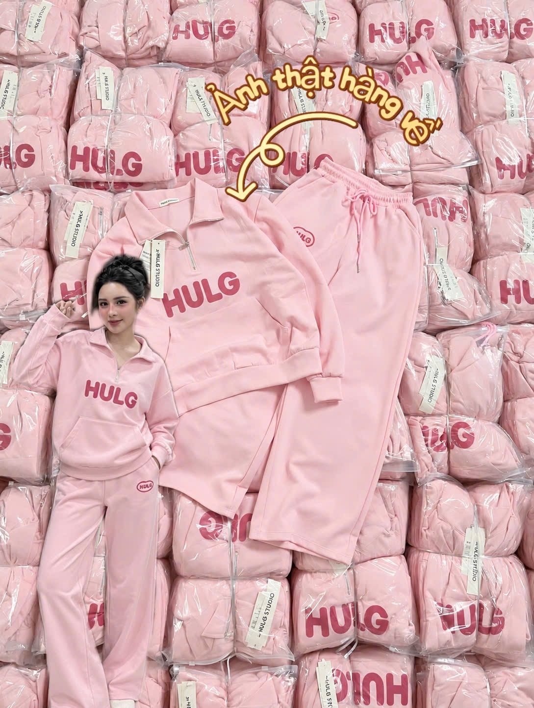 BỘ NỈ HỒNG CỔ KHOÁ CHỮ HULG