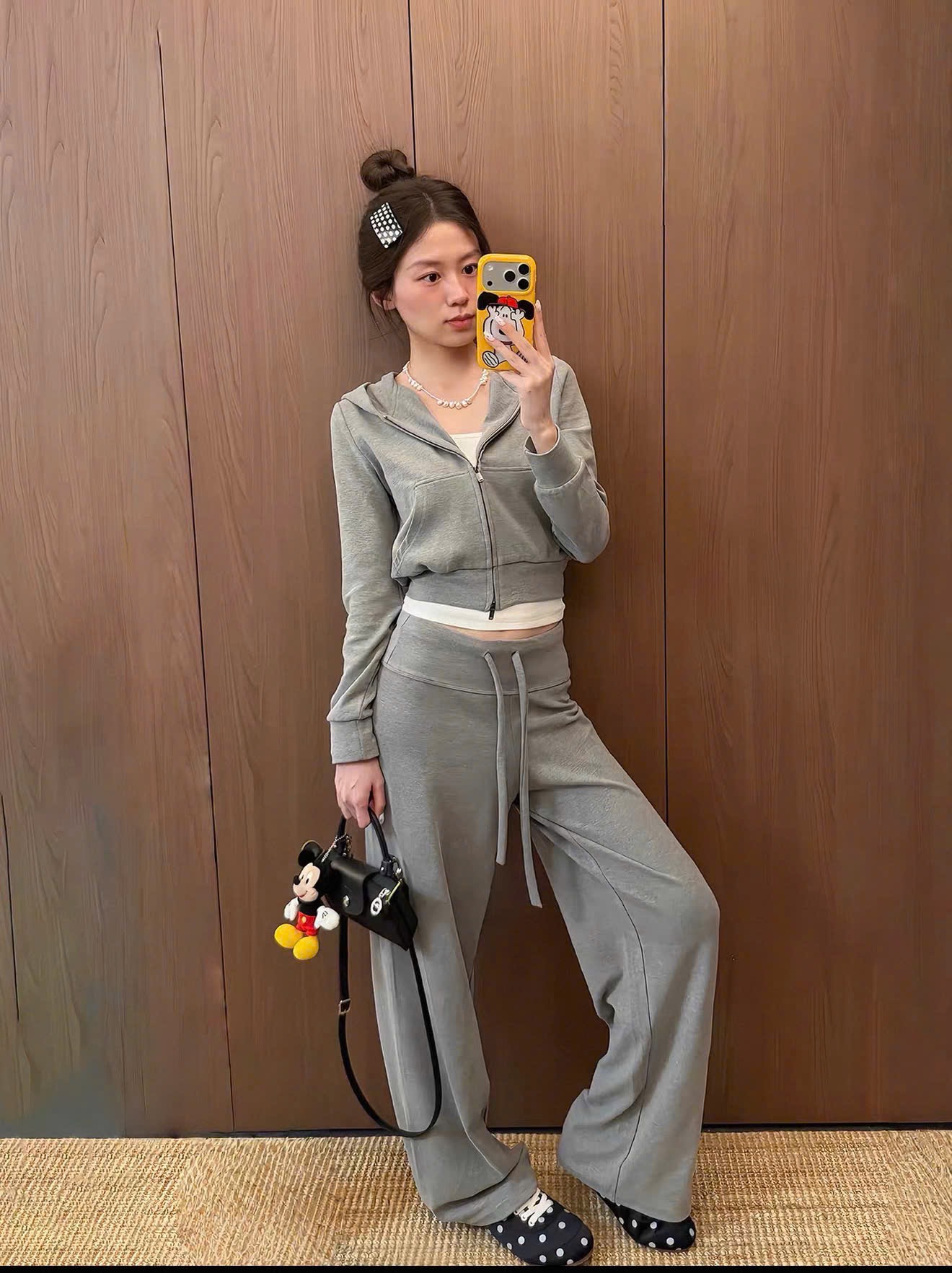 BỘ NỈ KHOÁ MŨ XÁM 3CT NỮ