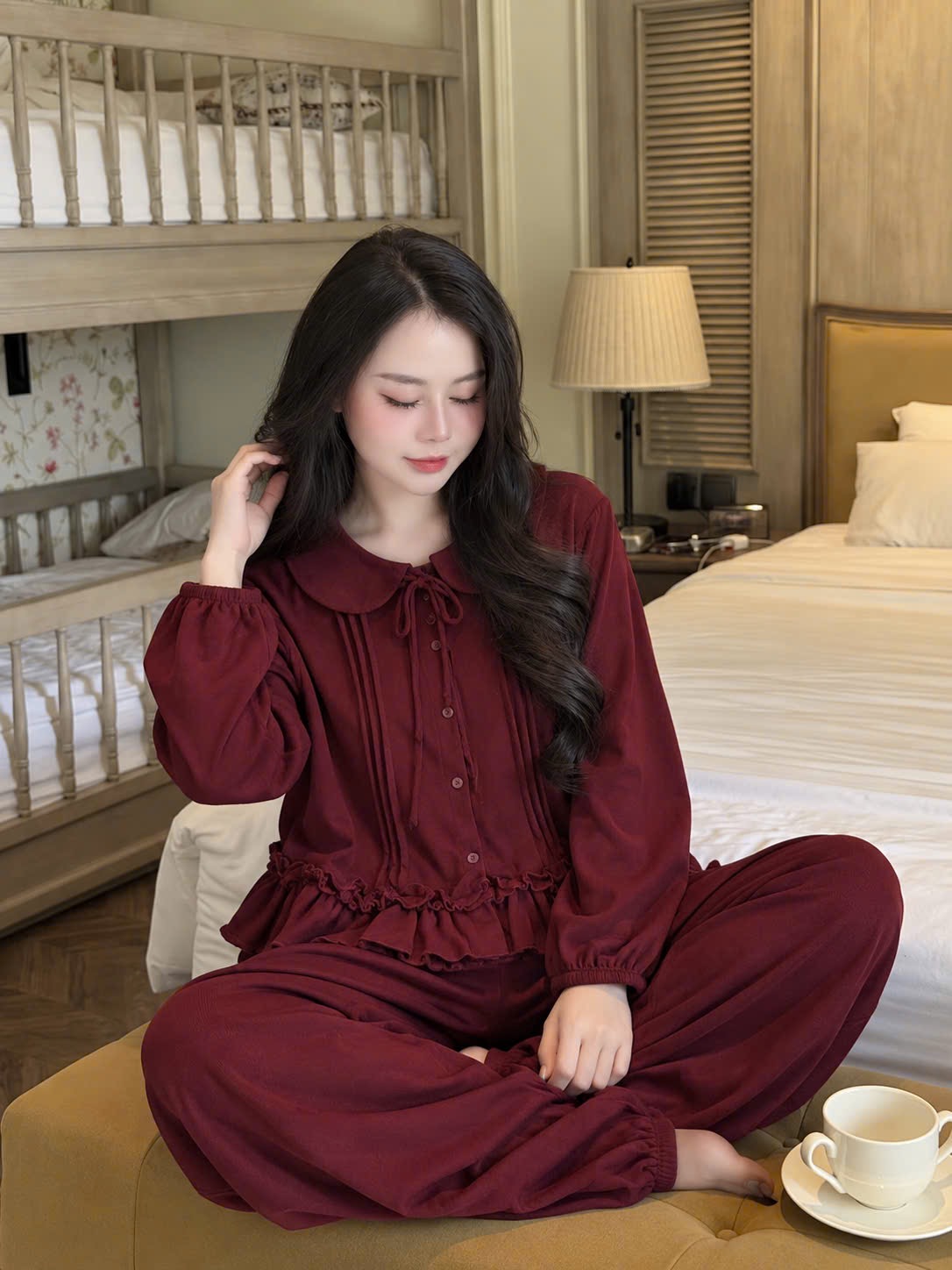 BỘ TĂM THỎ CỔ SEN ĐỎ BE