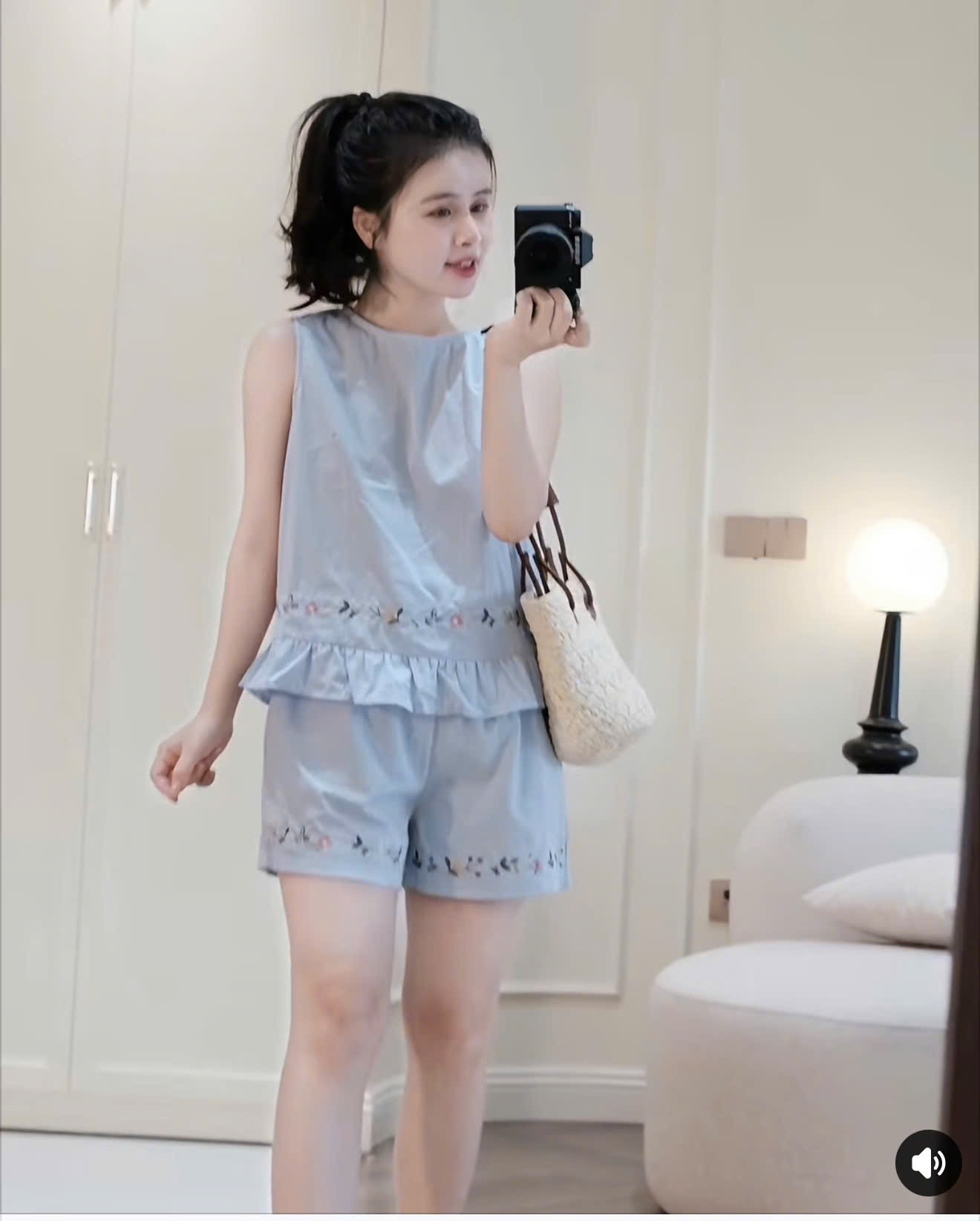 BỘ XN XANH DƯƠNG THEU HOA CHO NỮ