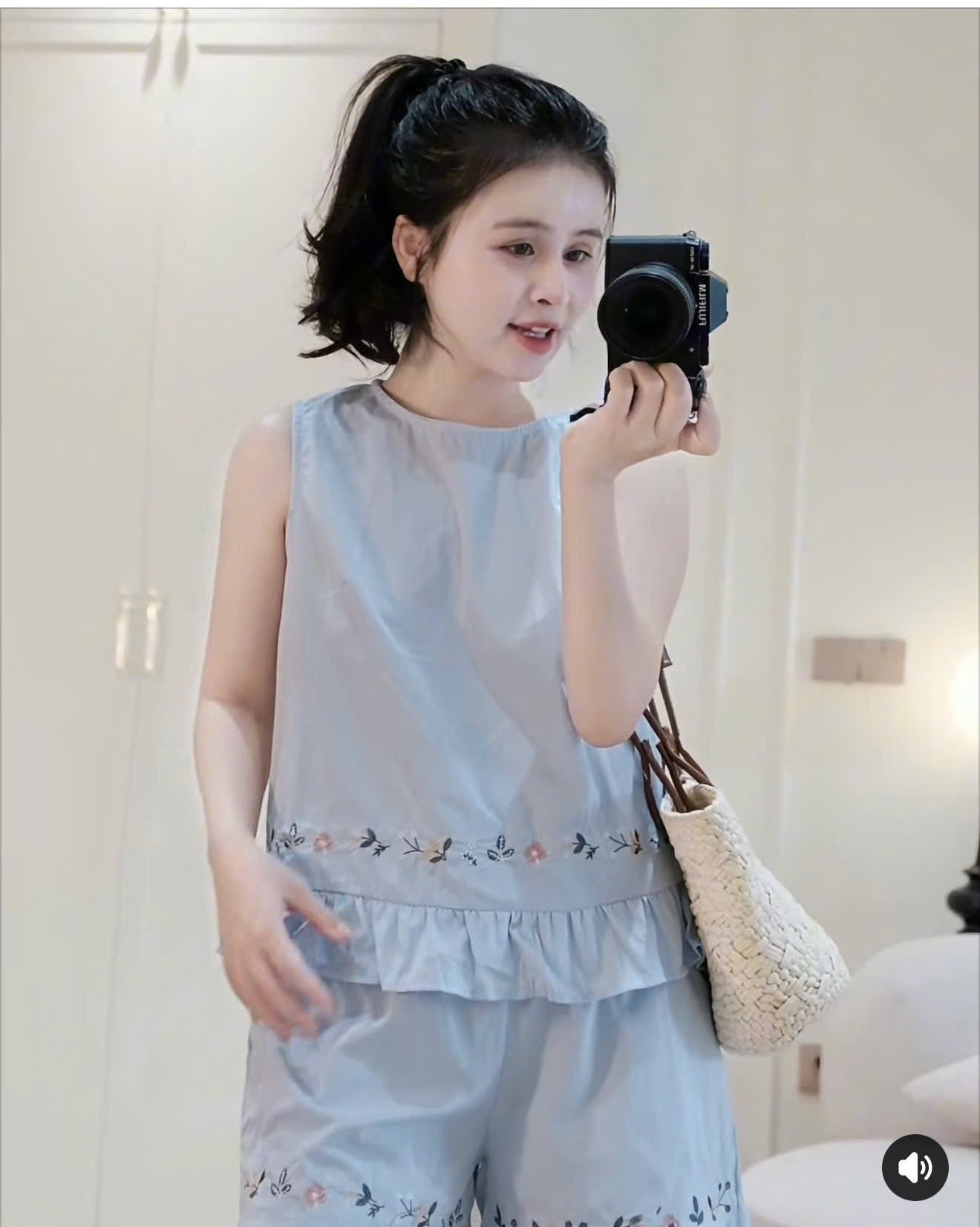BỘ XN XANH DƯƠNG THEU HOA CHO NỮ