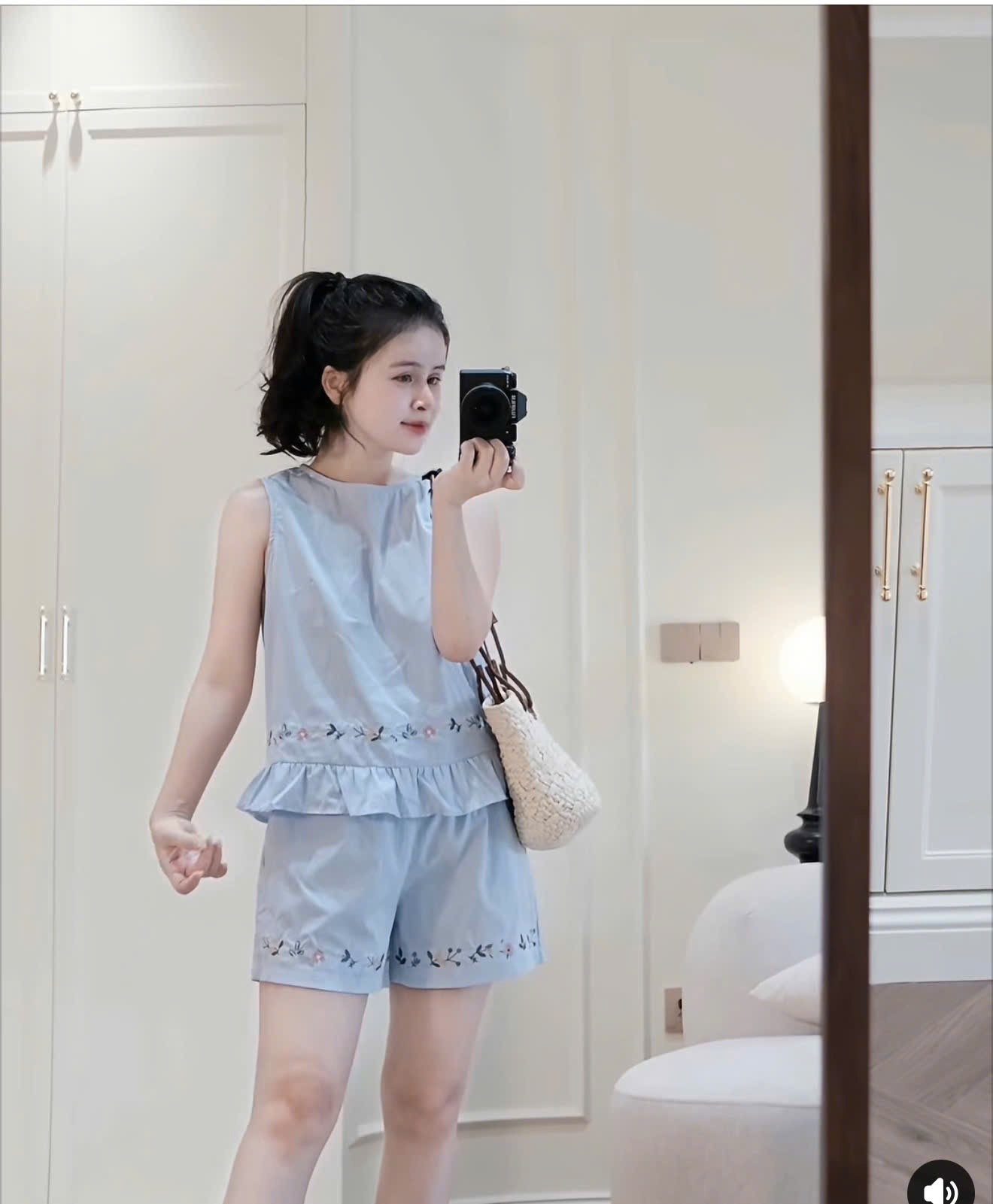 BỘ XN XANH DƯƠNG THEU HOA CHO NỮ