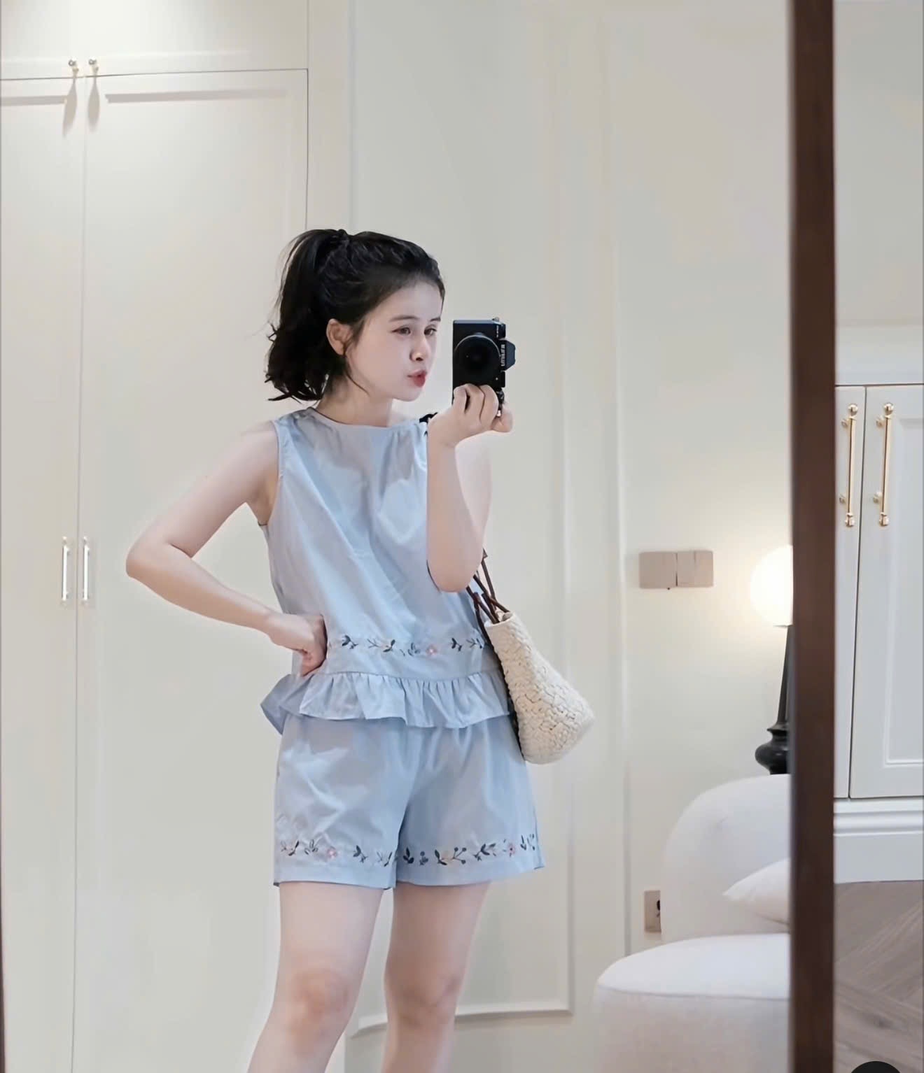 BỘ XN XANH DƯƠNG THEU HOA CHO NỮ