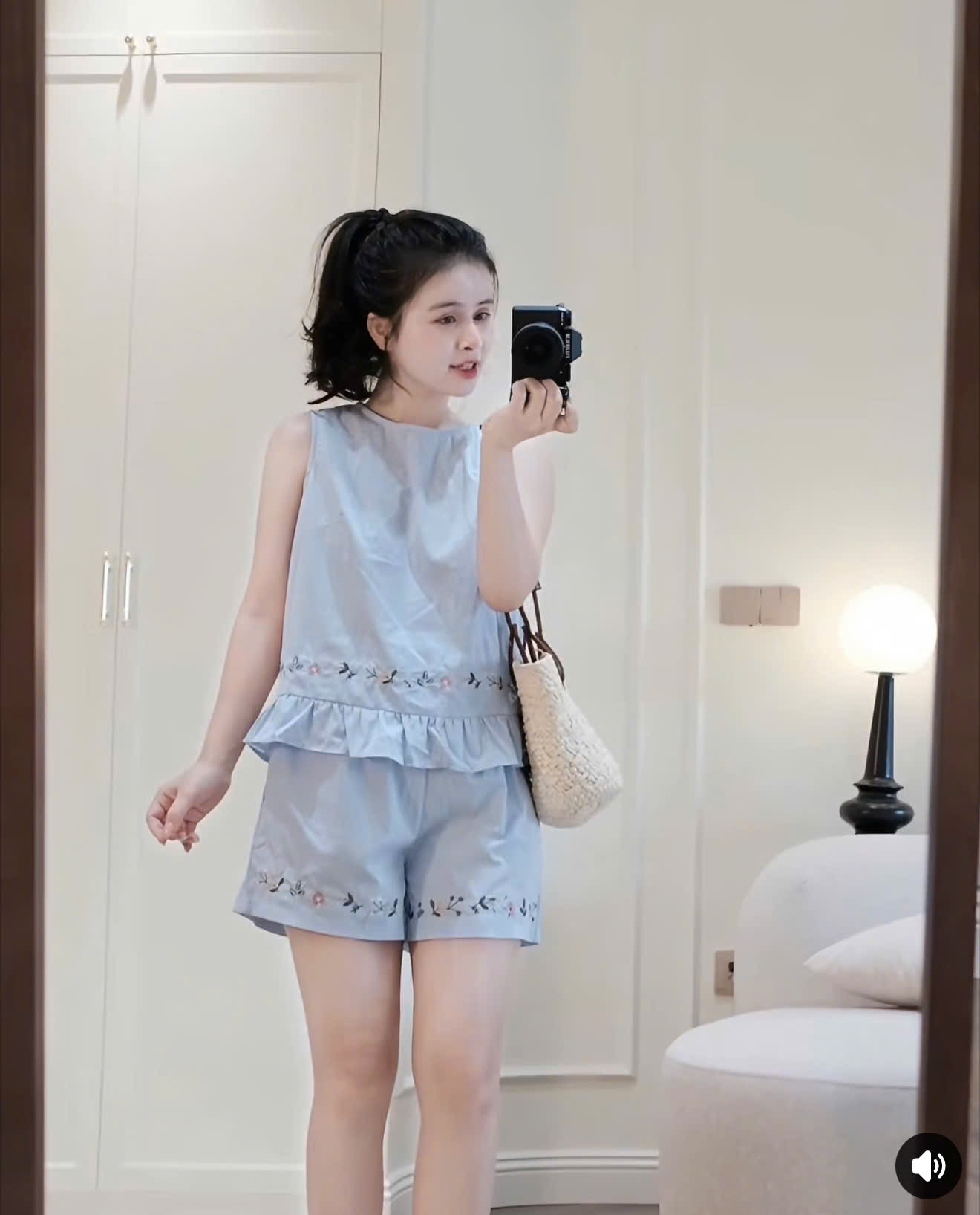 BỘ XN XANH DƯƠNG THEU HOA CHO NỮ