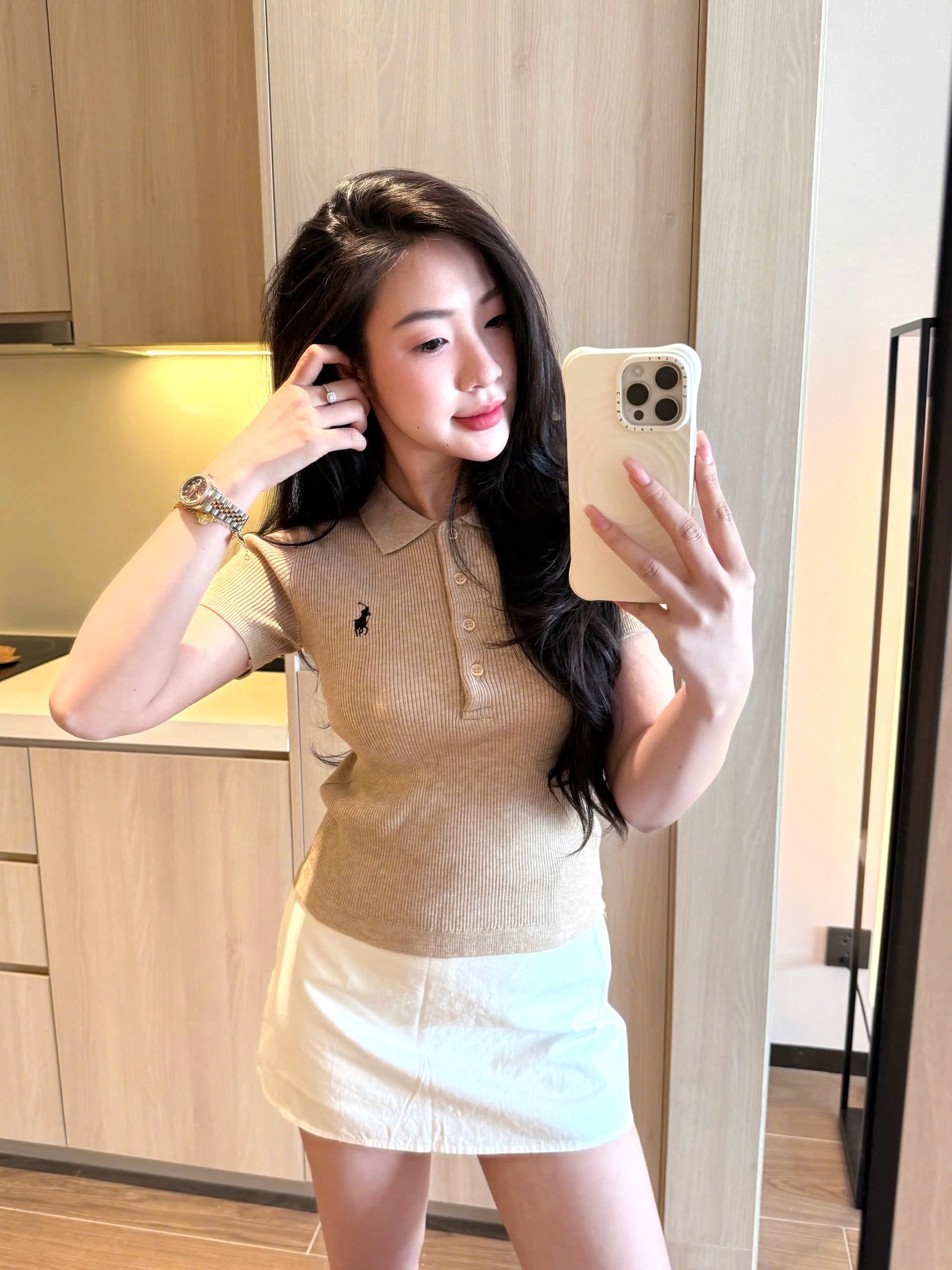 Be nâu - ÁO LEN TĂM POLO THÊU NGỰA BE CỘC JDMS