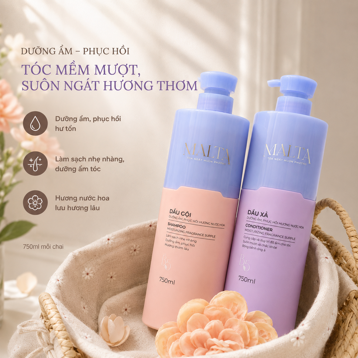CẶP DẦU GỘI HƯƠNG NƯỚC HOA BÓNG MƯỢT TÓC