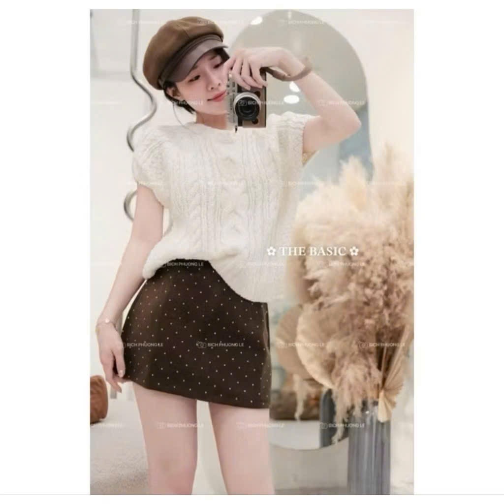 CHÂN VÁY DẠ CHẤM BI 2 MÀU