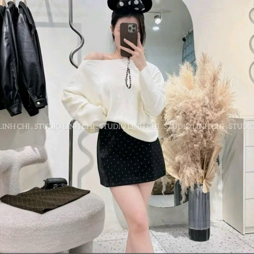 CHÂN VÁY DẠ CHẤM BI 2 MÀU