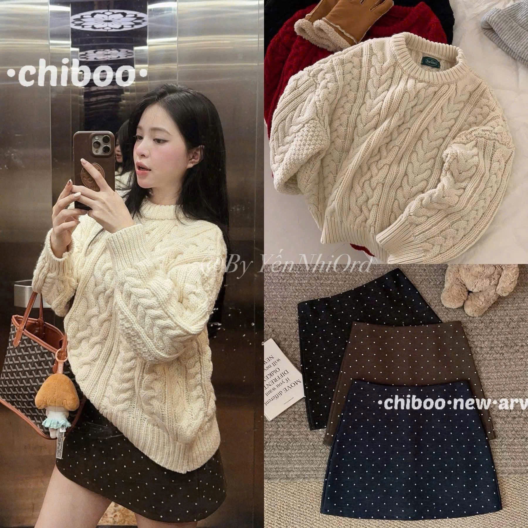 CHÂN VÁY DẠ CHẤM BI 2 MÀU